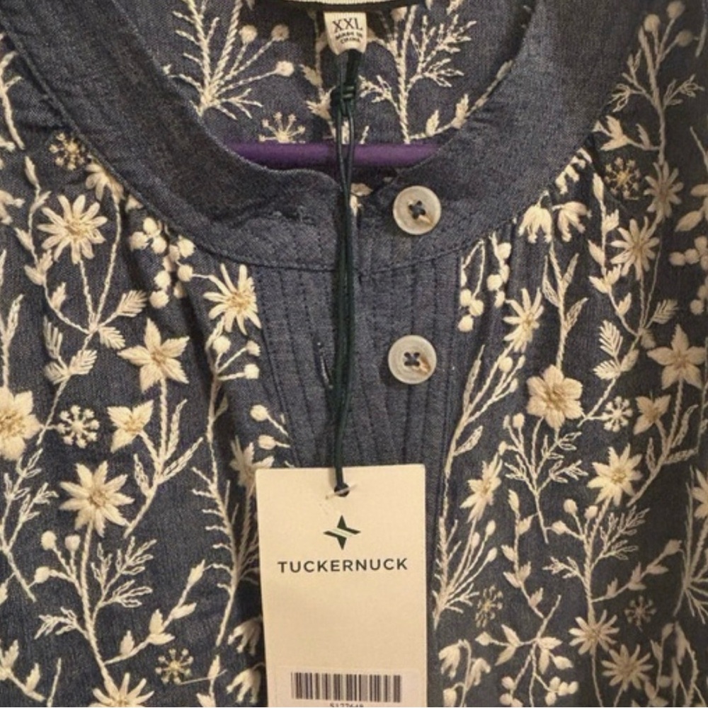 Tuckernuck embroidery Meadows dress XXL Chambray Prescott dress NWT sh sleeve - Picture 4 of 7